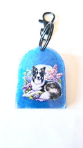 porte clés Border Collie et fleurs