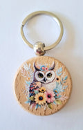 Porte clés bijou de sac hibou fleurs