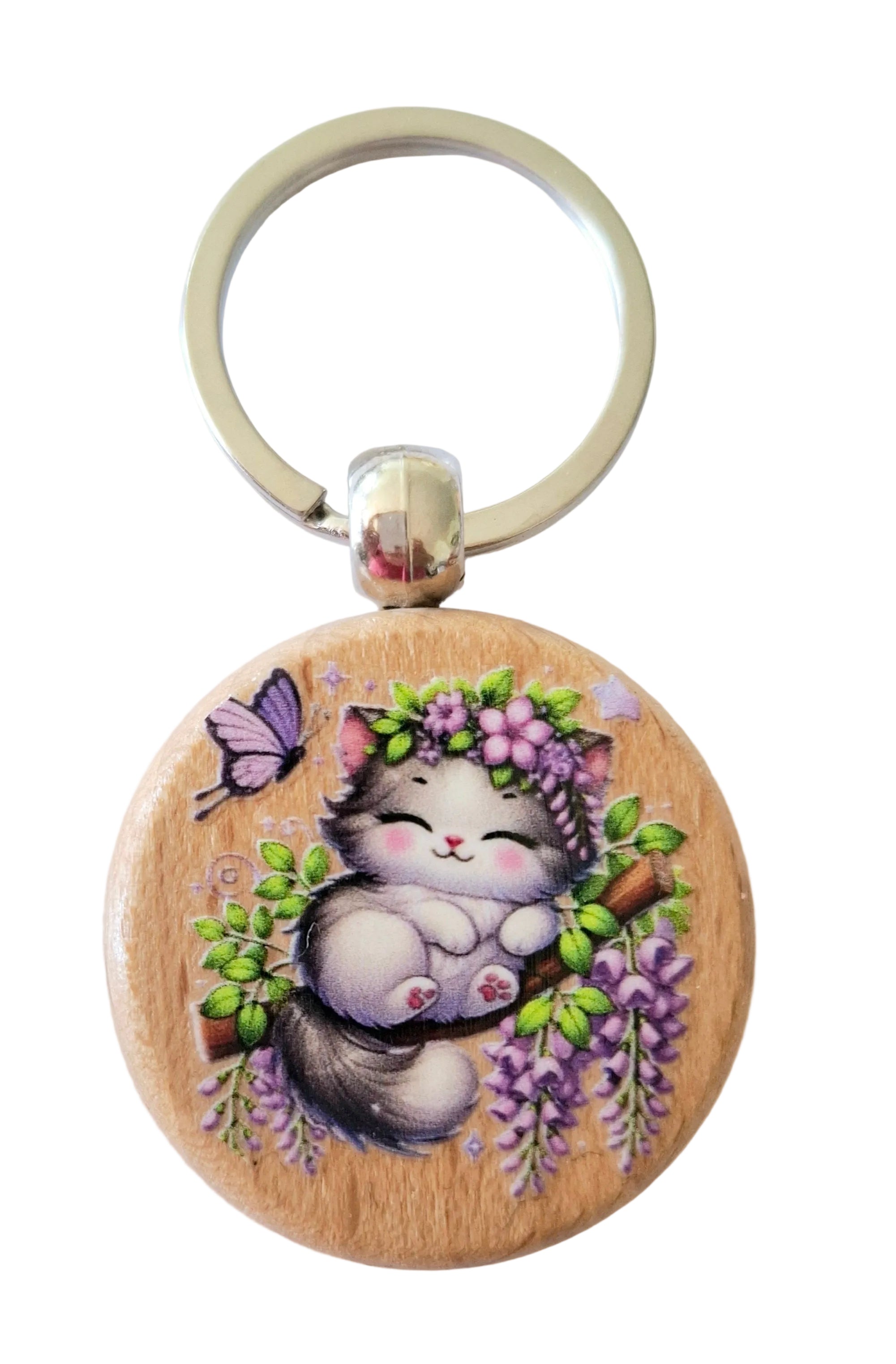 chaton aux fleurs violettes