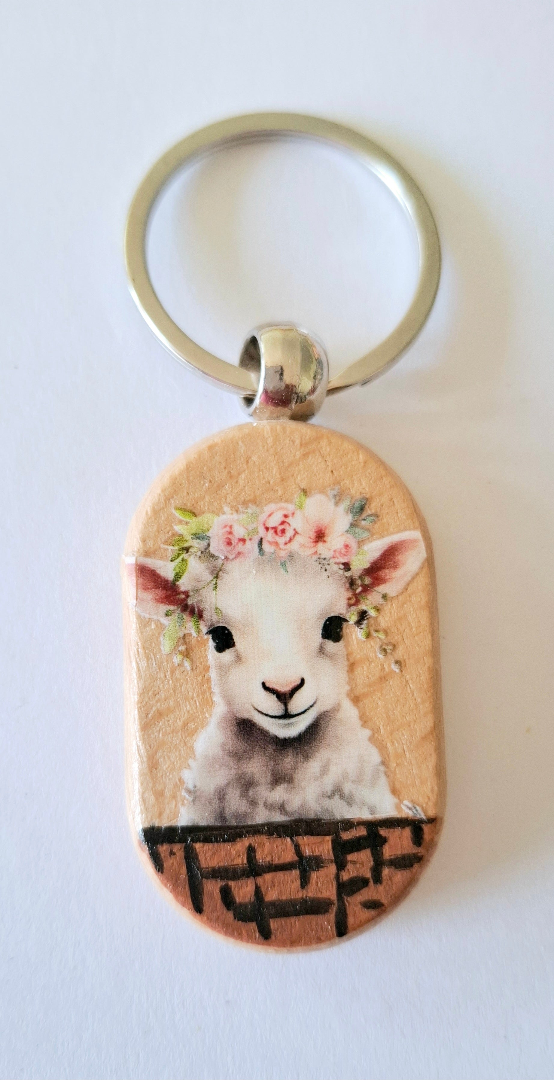 Porte-clés agneau et fleurs