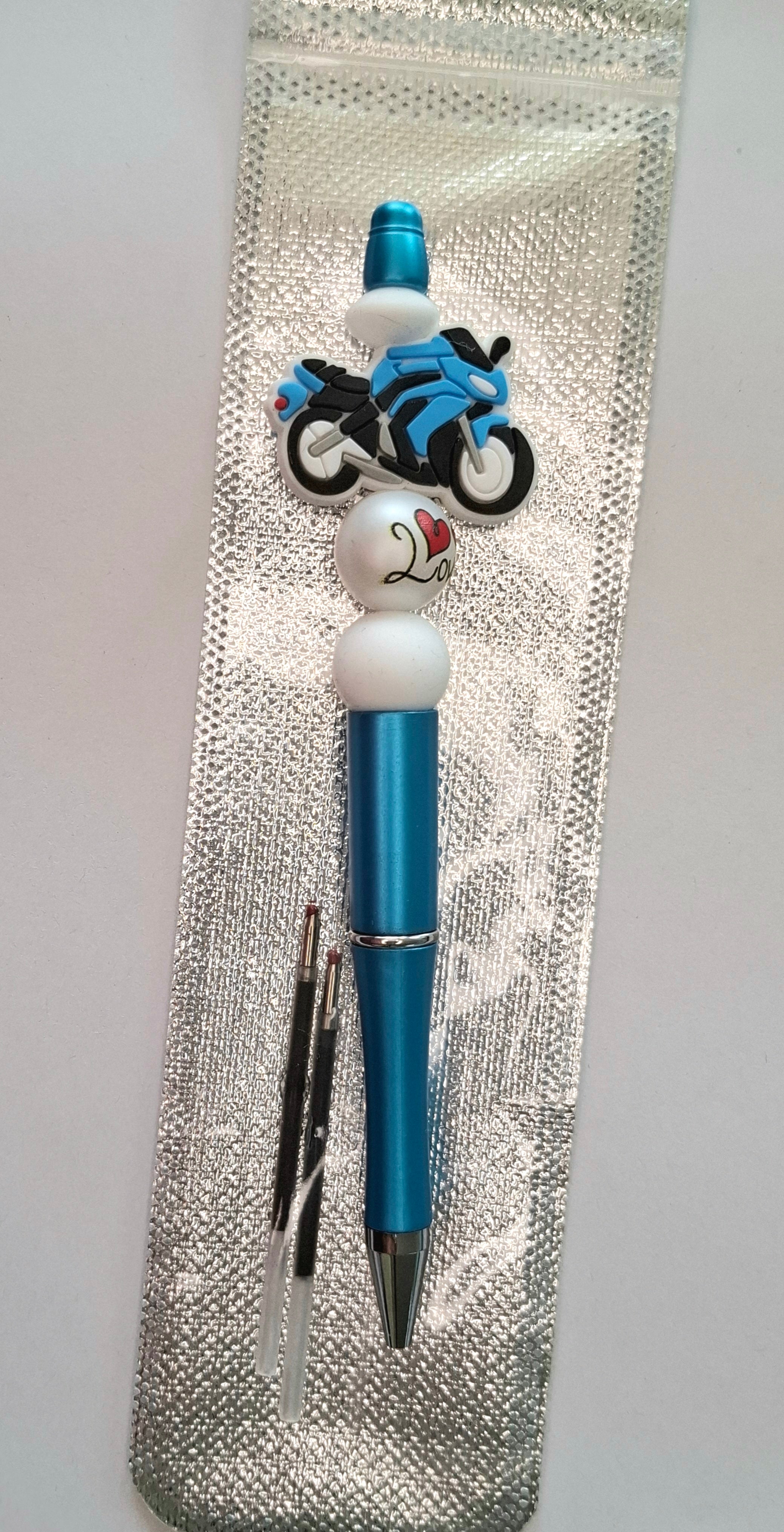 Stylo moto bleue. Love