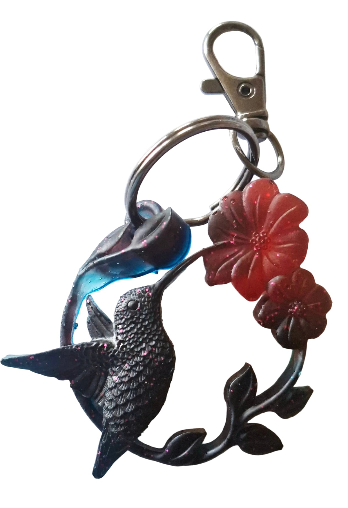 Colibri noir reflets roses